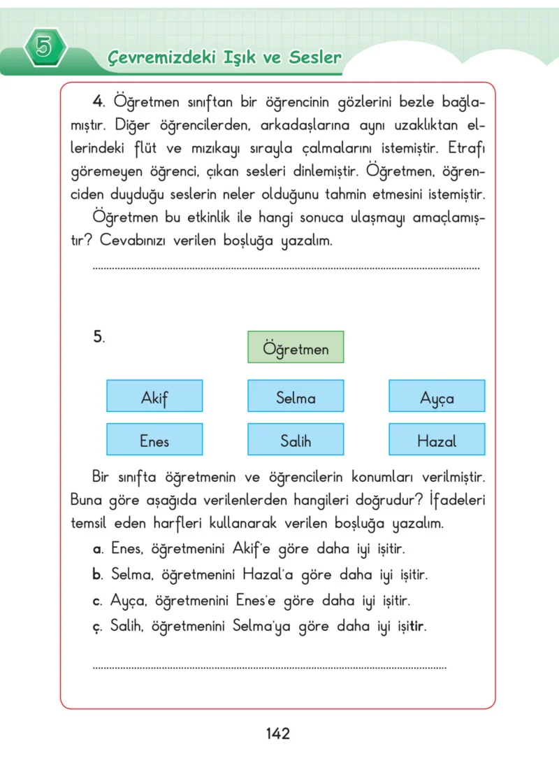 3. Sınıf Fen Bilimleri Ders Kitabı Cevapları SDR Dİkey Yayınları Sayfa 142