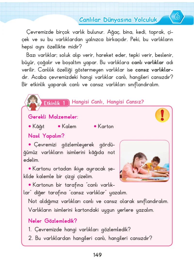 3. Sınıf Fen Bilimleri Ders Kitabı Cevapları SDR Dİkey Yayınları Sayfa 149