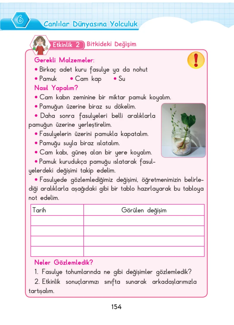 3. Sınıf Fen Bilimleri Ders Kitabı Cevapları SDR Dİkey Yayınları Sayfa 154