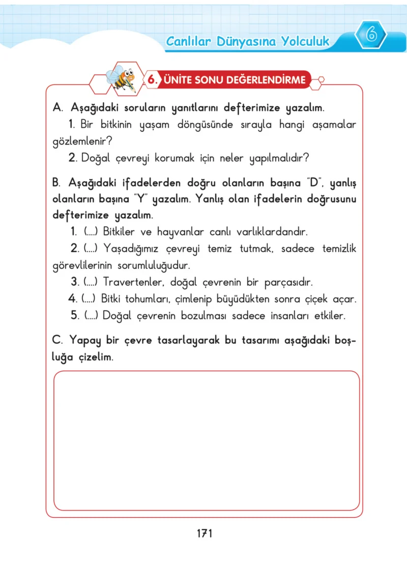 3. Sınıf Fen Bilimleri Ders Kitabı Cevapları SDR Dİkey Yayınları Sayfa 171