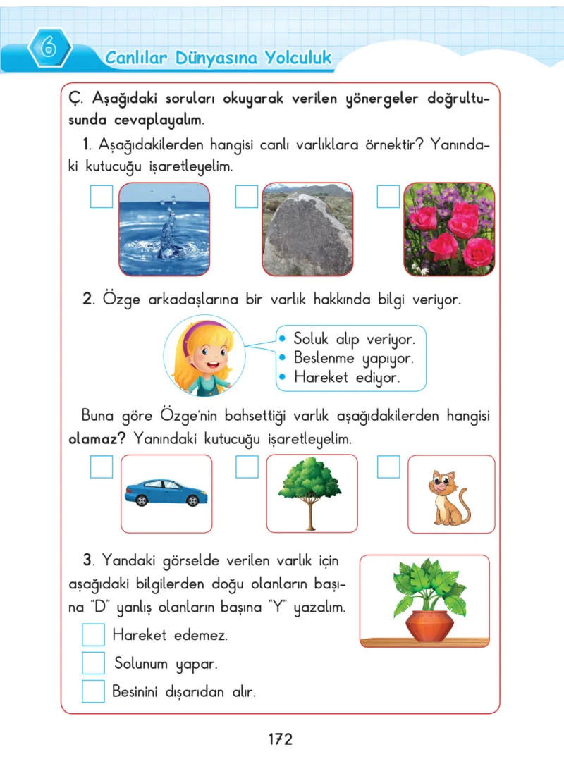3. Sınıf Fen Bilimleri Ders Kitabı Cevapları SDR Dİkey Yayınları Sayfa 172