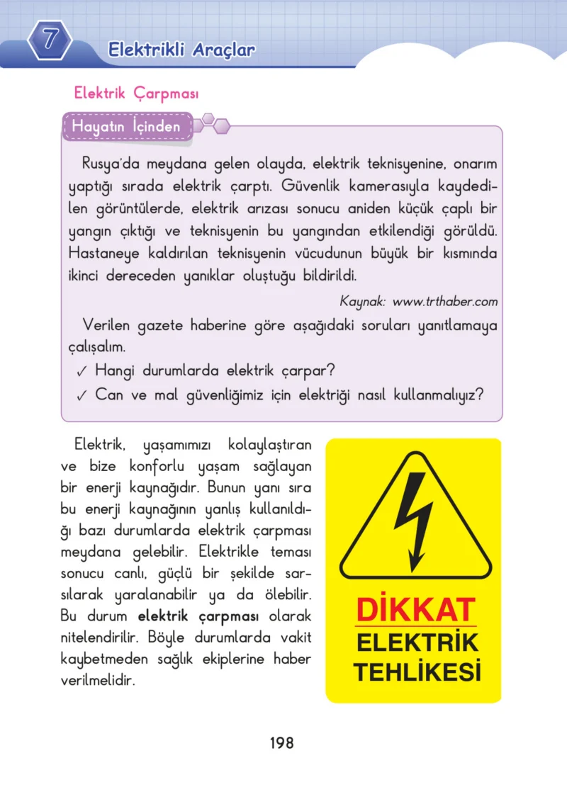 3. Sınıf Fen Bilimleri Ders Kitabı Cevapları SDR Dİkey Yayınları Sayfa 198