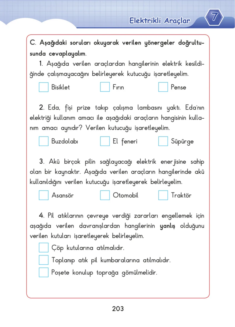 3. Sınıf Fen Bilimleri Ders Kitabı Cevapları SDR Dİkey Yayınları Sayfa 203