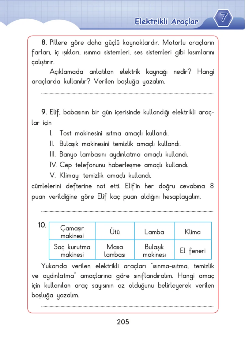 3. Sınıf Fen Bilimleri Ders Kitabı Cevapları SDR Dİkey Yayınları Sayfa 205