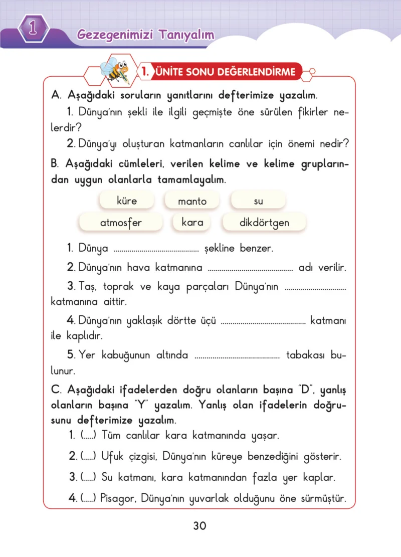 3. Sınıf Fen Bilimleri Ders Kitabı Cevapları SDR Dİkey Yayınları Sayfa 30