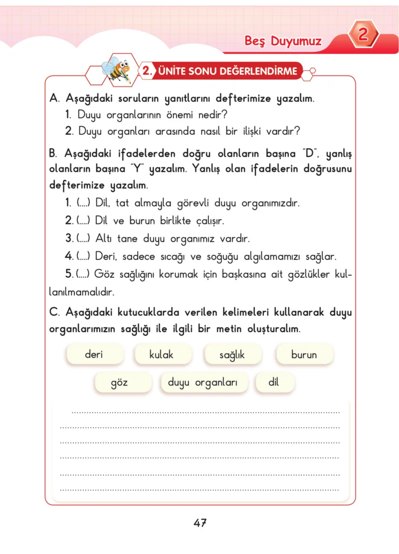 3. Sınıf Fen Bilimleri Ders Kitabı Cevapları SDR Dİkey Yayınları Sayfa 47
