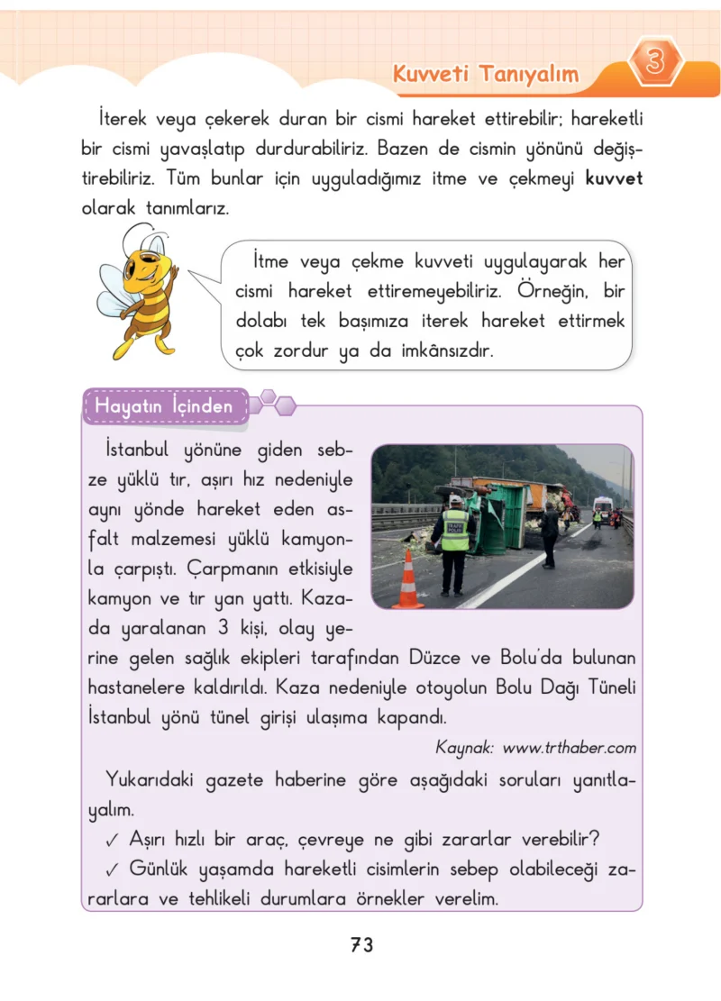 3. Sınıf Fen Bilimleri Ders Kitabı Cevapları SDR Dİkey Yayınları Sayfa 73