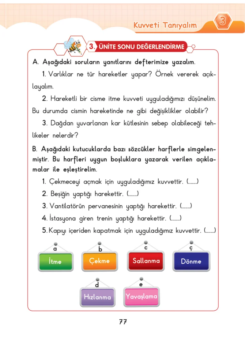 3. Sınıf Fen Bilimleri Ders Kitabı Cevapları SDR Dİkey Yayınları Sayfa 77