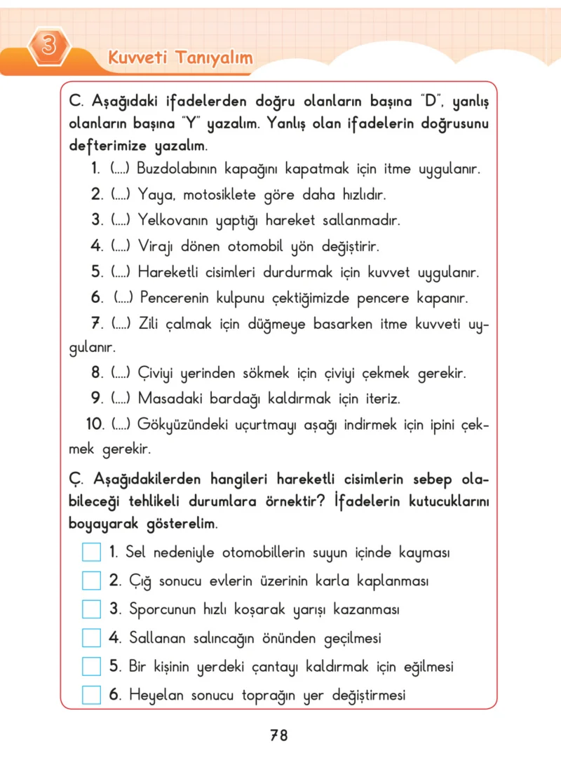 3. Sınıf Fen Bilimleri Ders Kitabı Cevapları SDR Dİkey Yayınları Sayfa 78