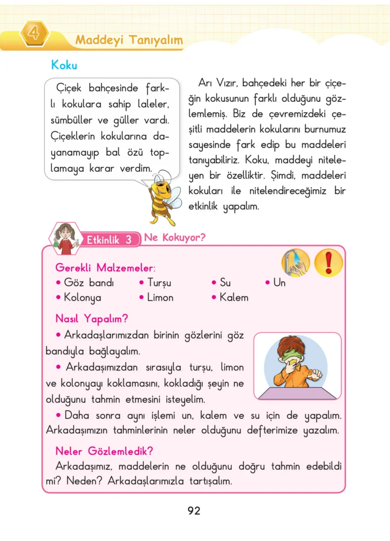 3. Sınıf Fen Bilimleri Ders Kitabı Cevapları SDR Dİkey Yayınları Sayfa 92