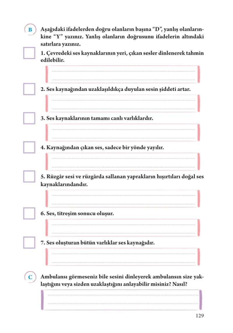 3. Sınıf Fen Bilimleri Ders Kitabı Cevapları Tuna Yayınları Sayfa 129