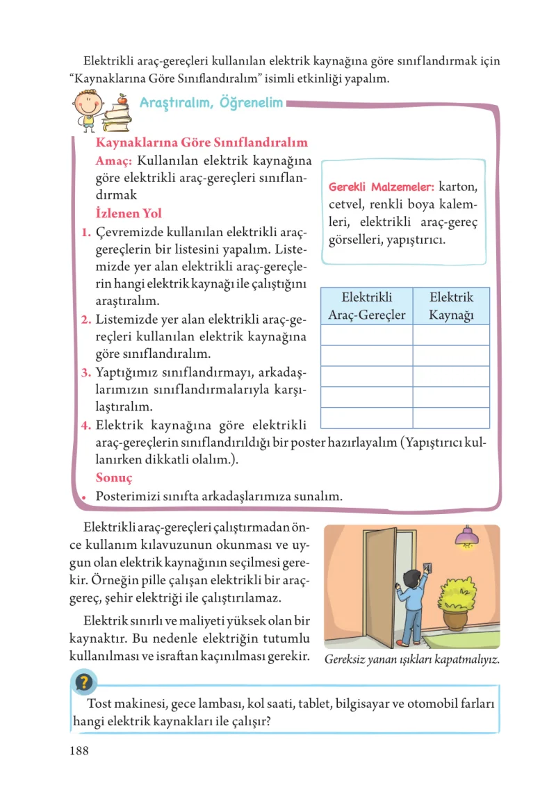 3. Sınıf Fen Bilimleri Ders Kitabı Cevapları Tuna Yayınları Sayfa 188