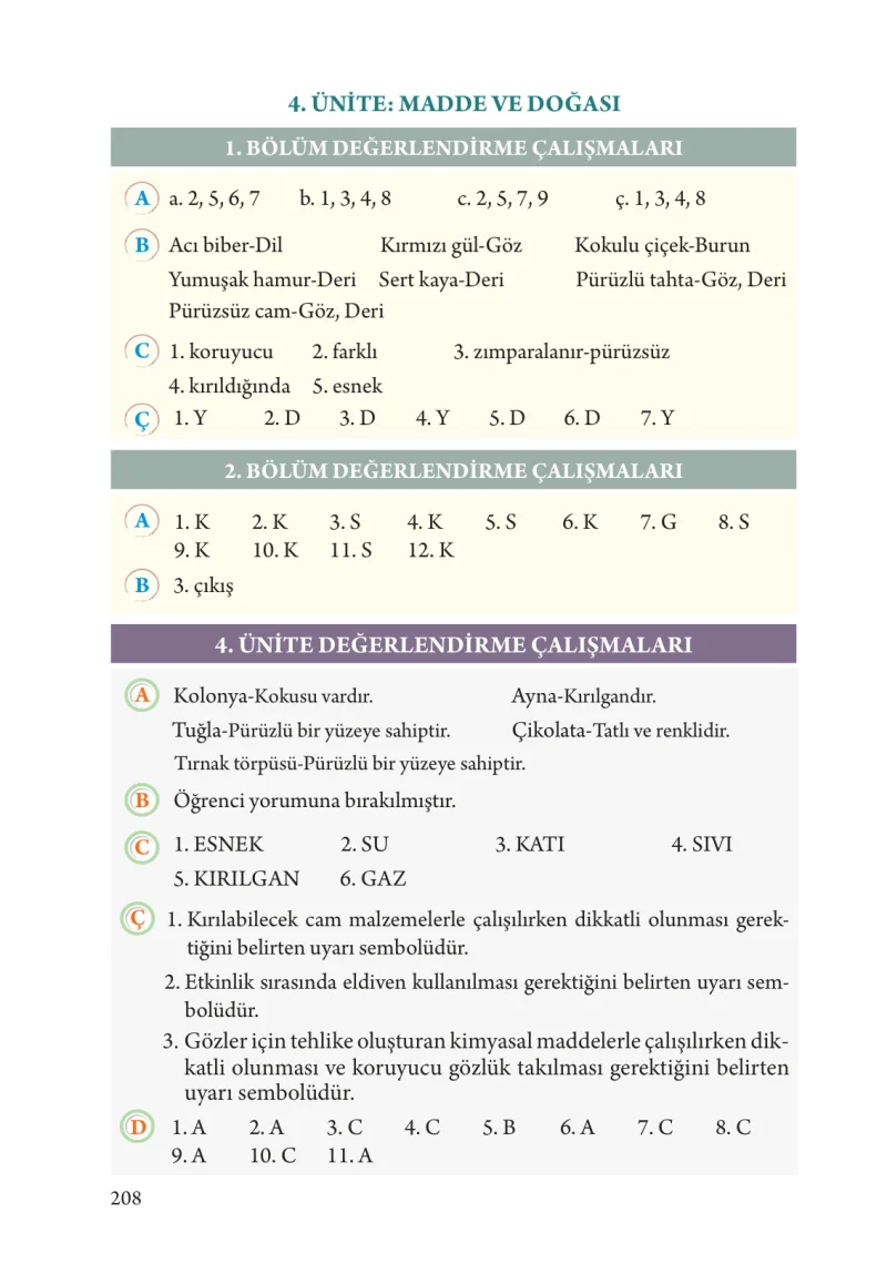 3. Sınıf Fen Bilimleri Ders Kitabı Cevapları Tuna Yayınları Sayfa 208