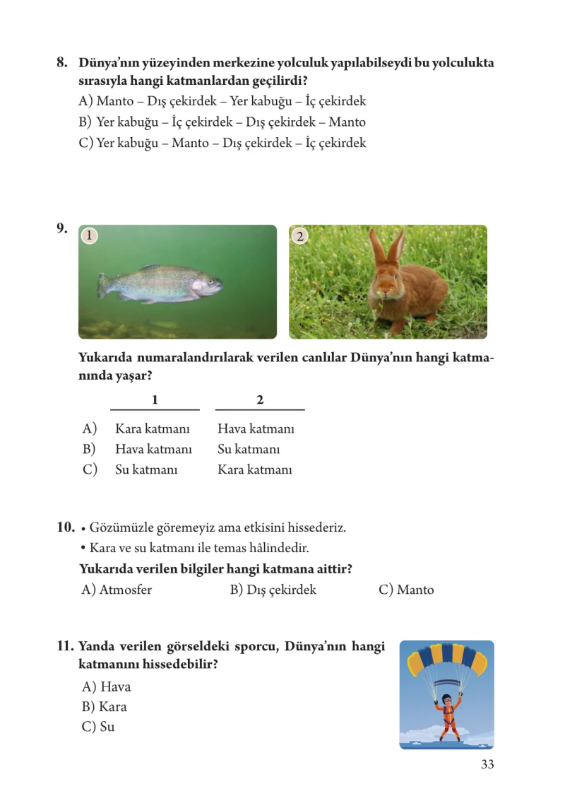 3. Sınıf Fen Bilimleri Ders Kitabı Cevapları Tuna Yayınları Sayfa 33