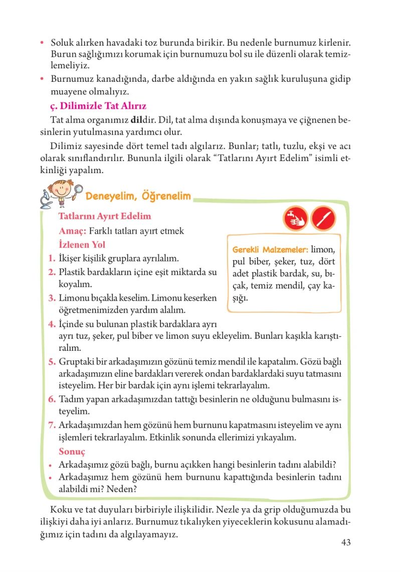 3. Sınıf Fen Bilimleri Ders Kitabı Cevapları Tuna Yayınları Sayfa 43