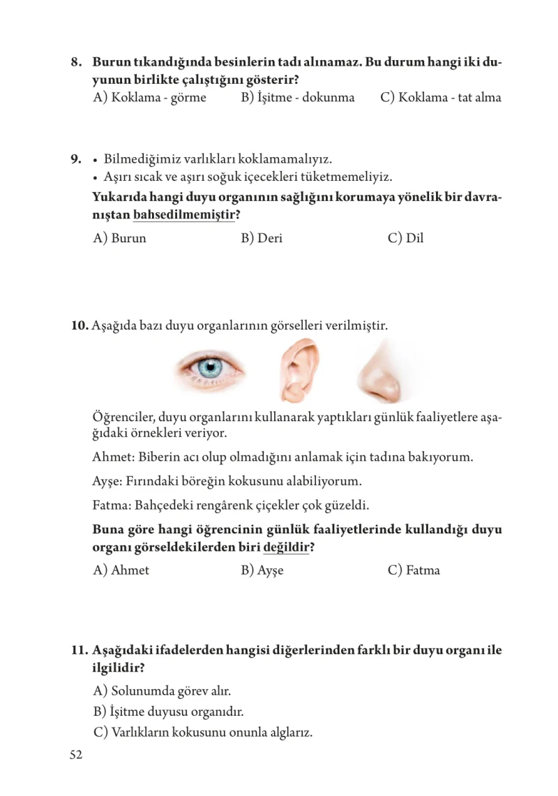 3. Sınıf Fen Bilimleri Ders Kitabı Cevapları Tuna Yayınları Sayfa 52