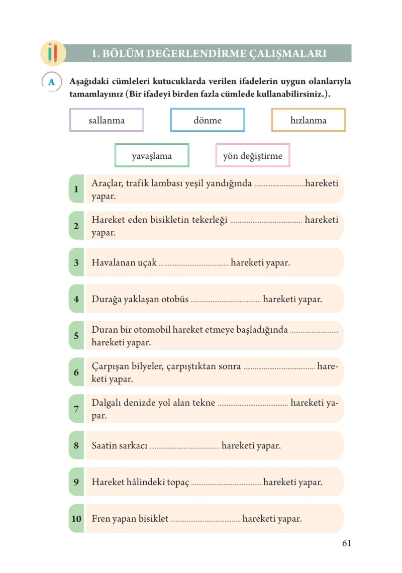 3. Sınıf Fen Bilimleri Ders Kitabı Cevapları Tuna Yayınları Sayfa 61