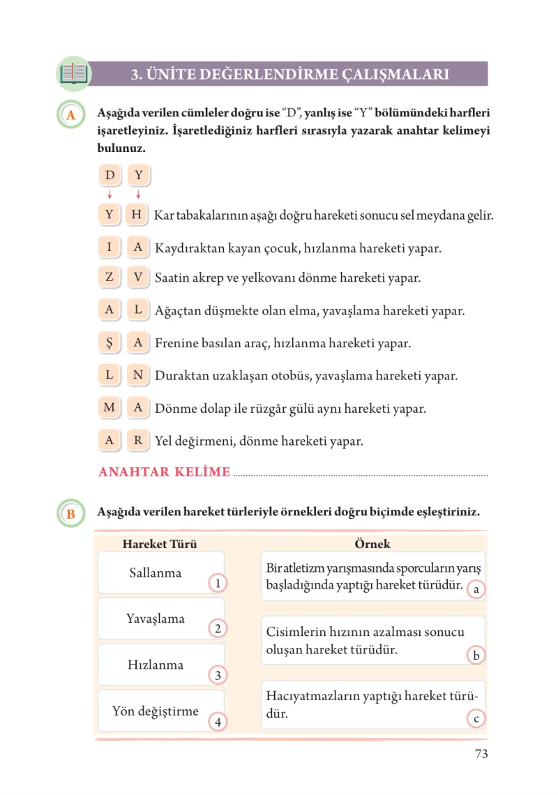 3. Sınıf Fen Bilimleri Ders Kitabı Cevapları Tuna Yayınları Sayfa 73