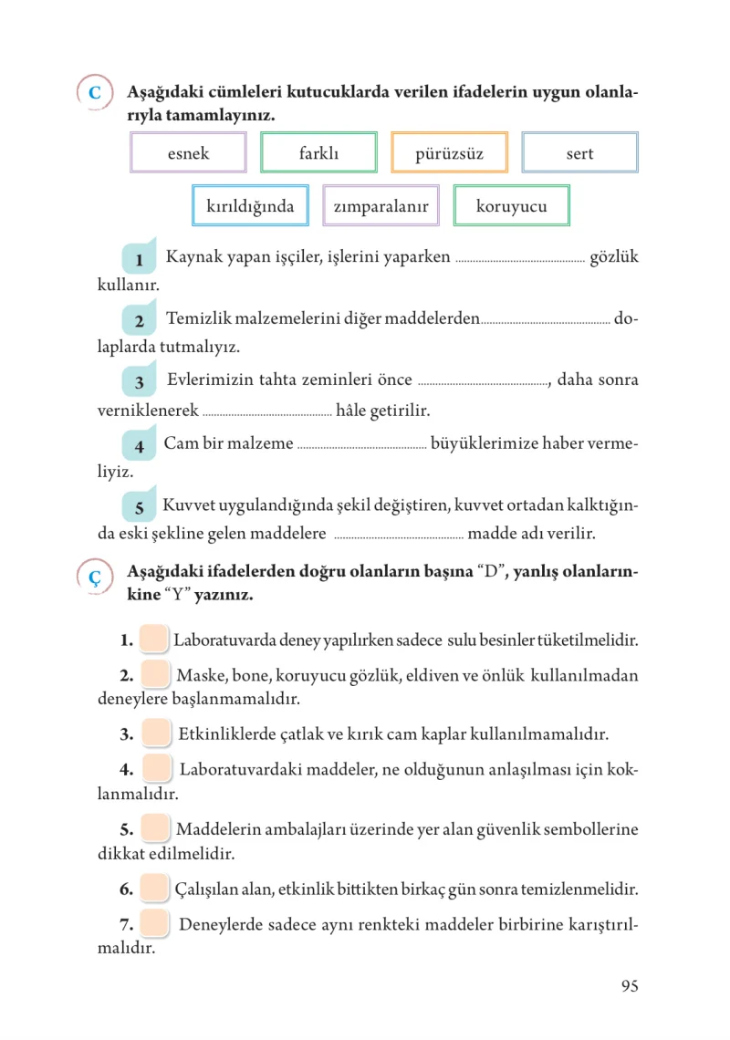 3. Sınıf Fen Bilimleri Ders Kitabı Cevapları Tuna Yayınları Sayfa 95
