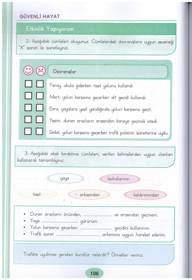 3. Sınıf Hayat Bilgisi Ders Kitabı Cevapları Dizin Yayıncılık Sayfa 106
