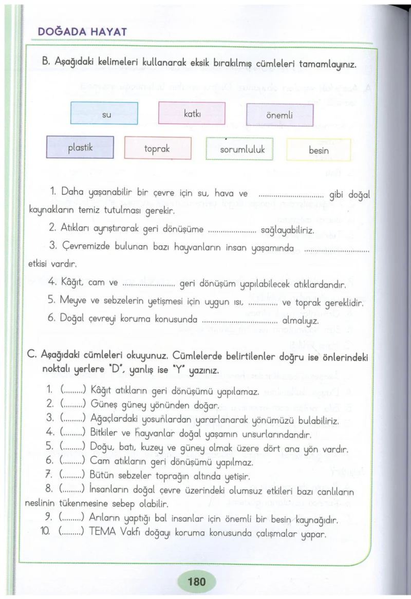 3. Sınıf Hayat Bilgisi Ders Kitabı Cevapları Dizin Yayıncılık Sayfa 180