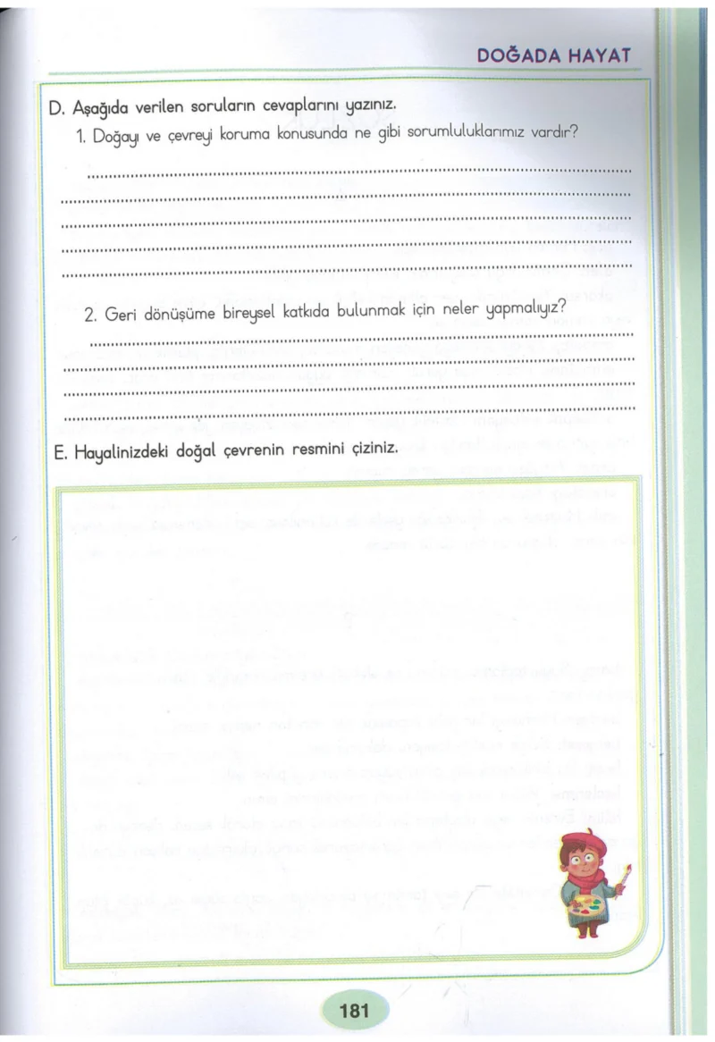 3. Sınıf Hayat Bilgisi Ders Kitabı Cevapları Dizin Yayıncılık Sayfa 181