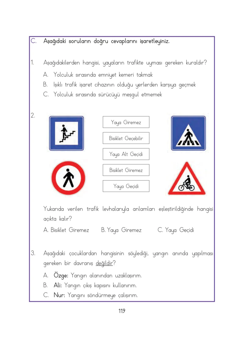 3. Sınıf Hayat Bilgisi Ders Kitabı Cevapları Evren Yayınları Sayfa 119