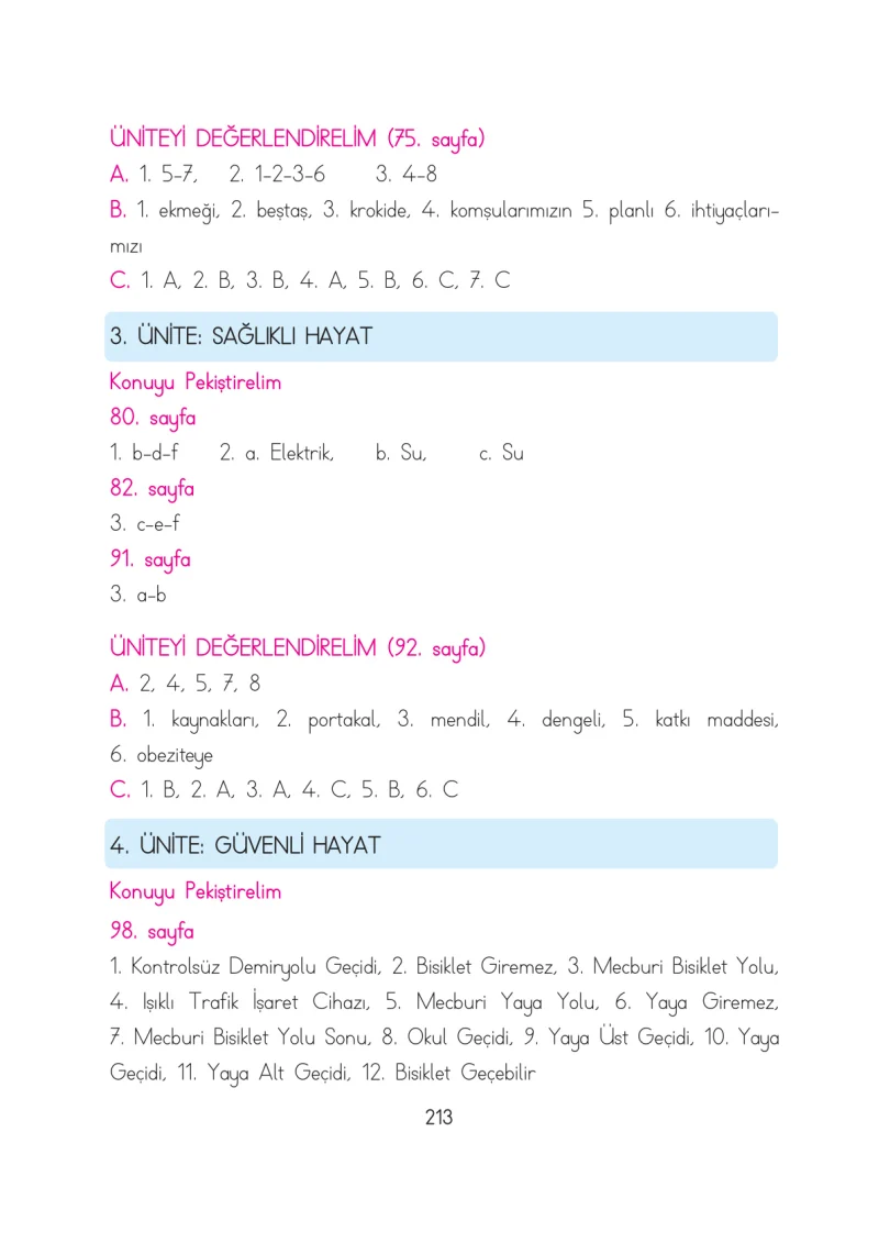 3. Sınıf Hayat Bilgisi Ders Kitabı Cevapları Evren Yayınları Sayfa 213