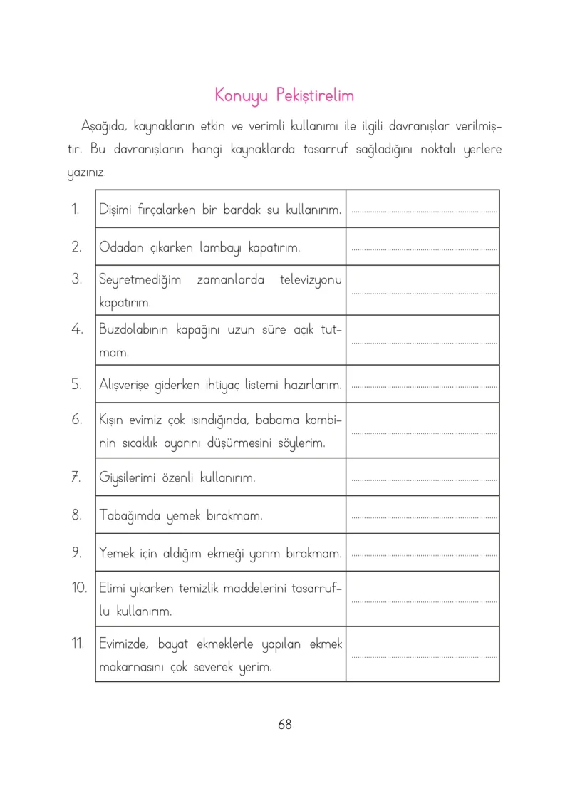 3. Sınıf Hayat Bilgisi Ders Kitabı Cevapları Evren Yayınları Sayfa 68
