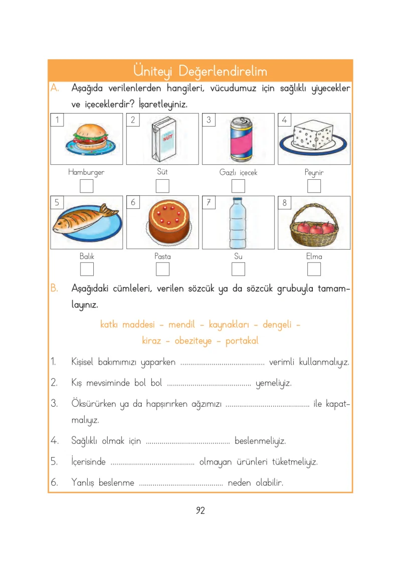 3. Sınıf Hayat Bilgisi Ders Kitabı Cevapları Evren Yayınları Sayfa 92