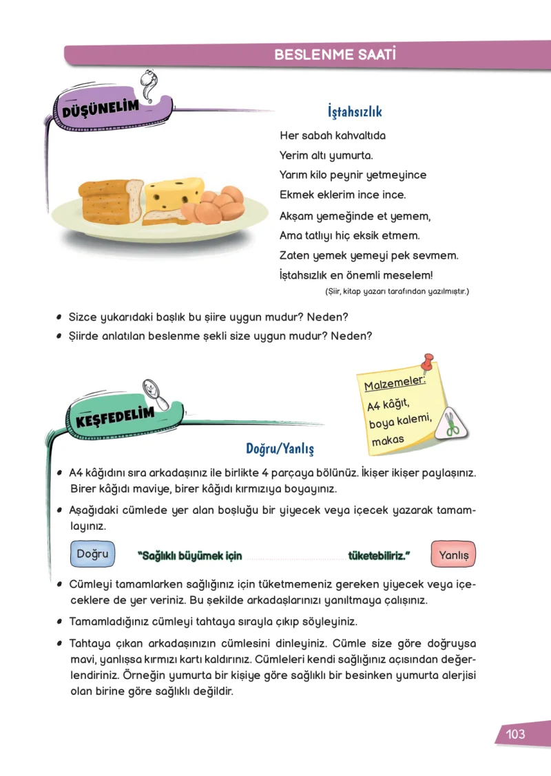 3. Sınıf Hayat Bilgisi Ders Kitabı Cevapları Meb Yayınları 1 Sayfa 103