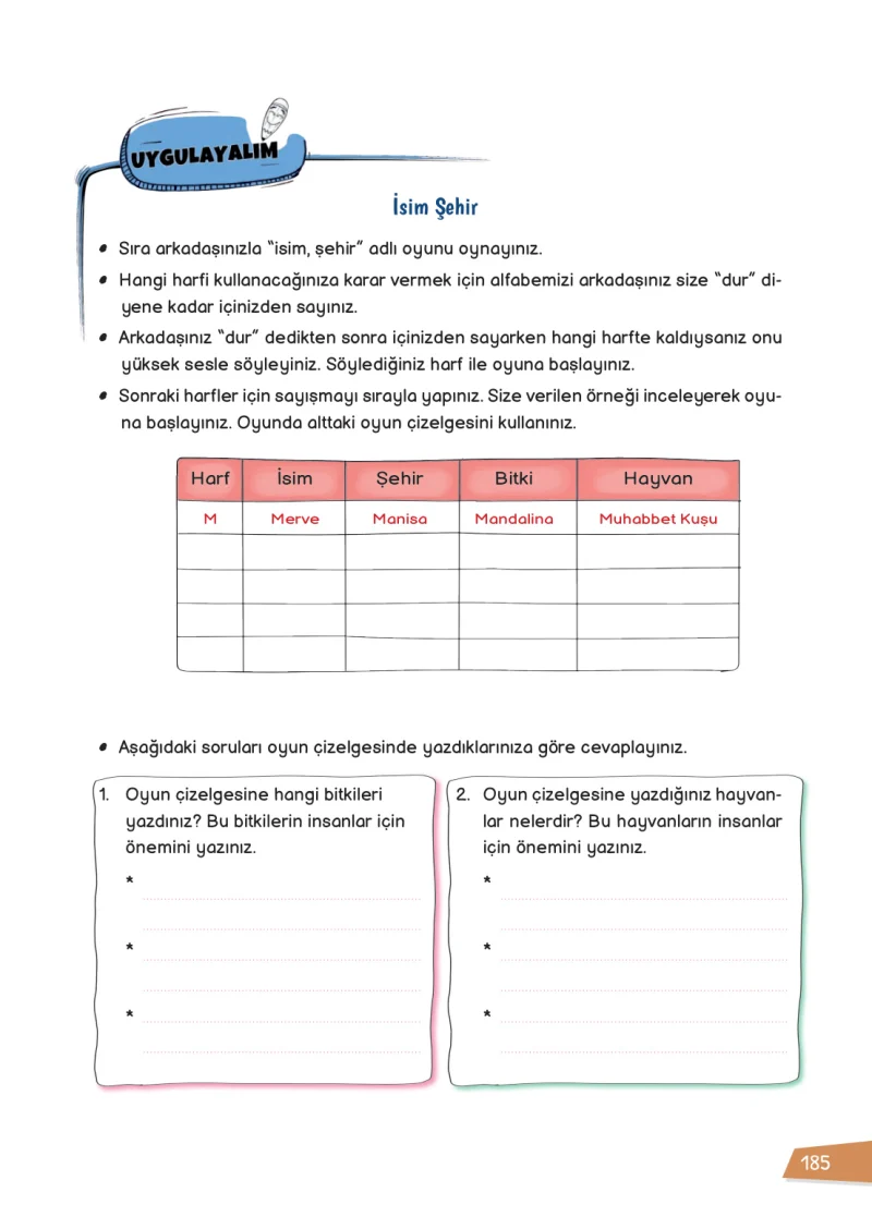 3. Sınıf Hayat Bilgisi Ders Kitabı Cevapları Meb Yayınları 1 Sayfa 185