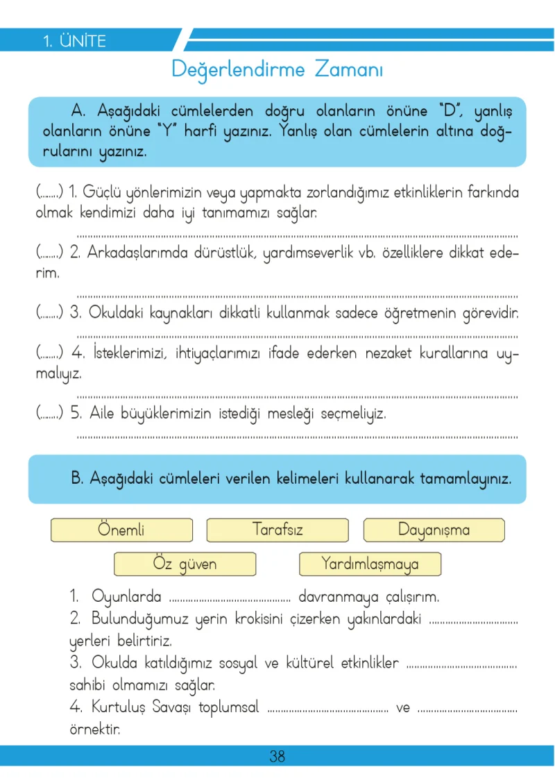 3. Sınıf Hayat Bilgisi Ders Kitabı Cevapları Meb Yayınları 2 Sayfa 38