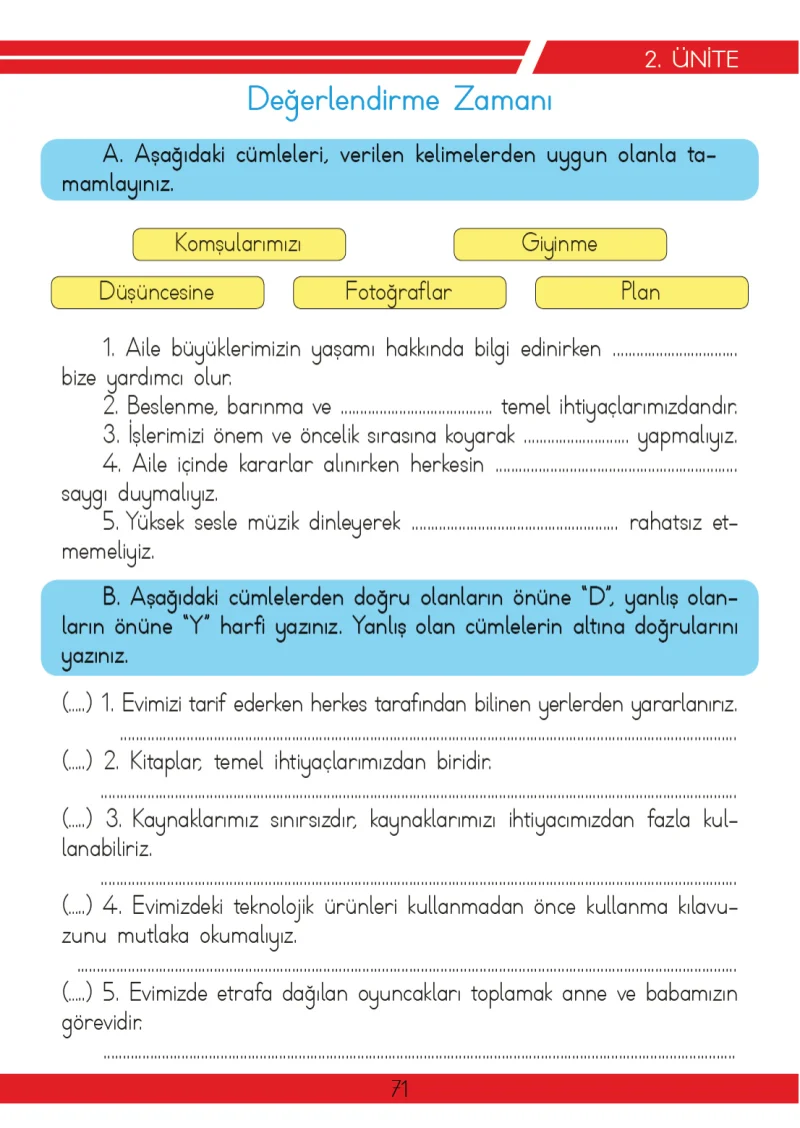 3. Sınıf Hayat Bilgisi Ders Kitabı Cevapları Meb Yayınları 2 Sayfa 71
