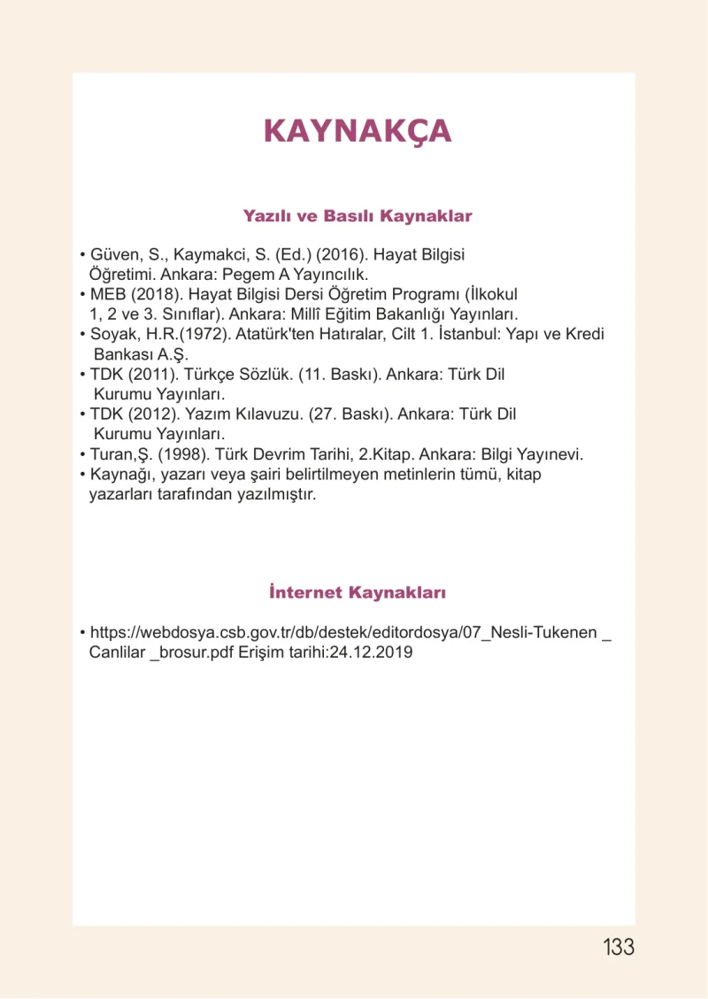 3. Sınıf Hayat Bilgisi Ders Kitabı Cevapları Meb Yayınları Çalışma Kitabı 1. Kitap Sayfa 133