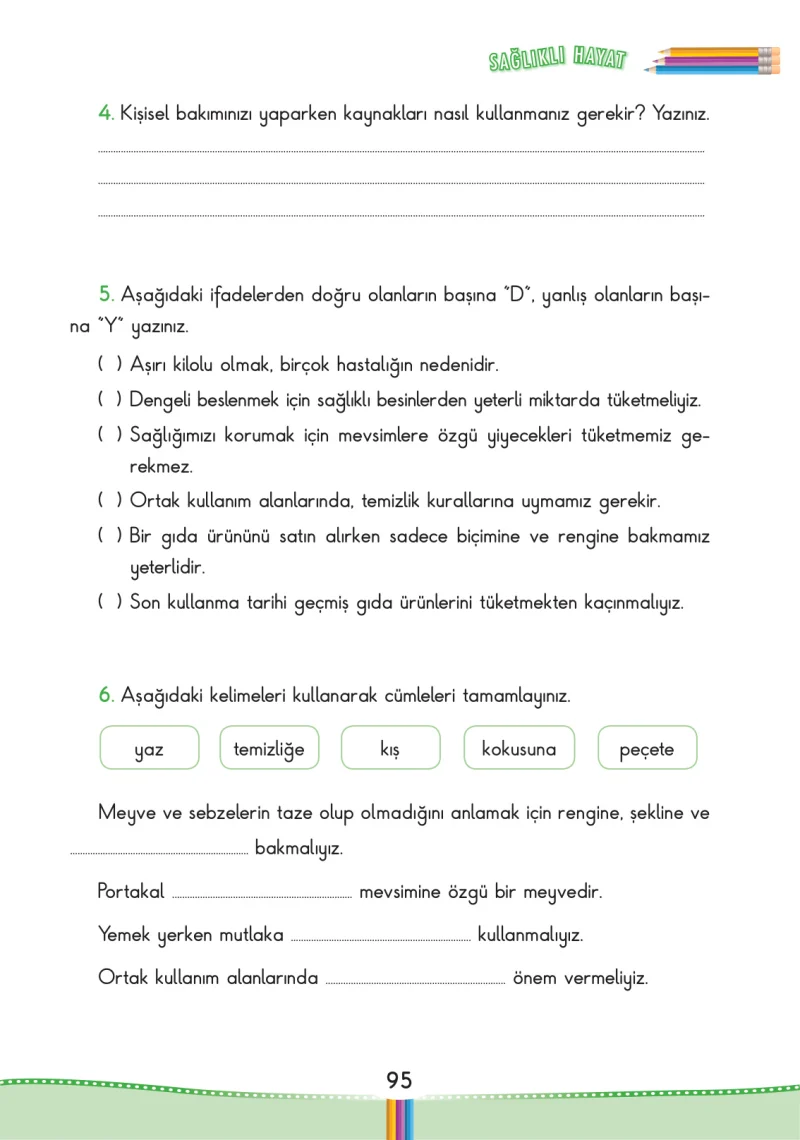 3. Sınıf Hayat Bilgisi Ders Kitabı Cevapları Pasifik Yayınları Sayfa 95