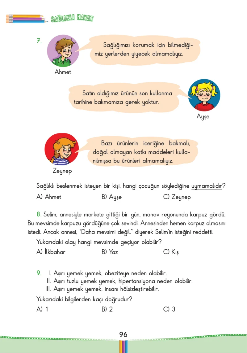 3. Sınıf Hayat Bilgisi Ders Kitabı Cevapları Pasifik Yayınları Sayfa 96