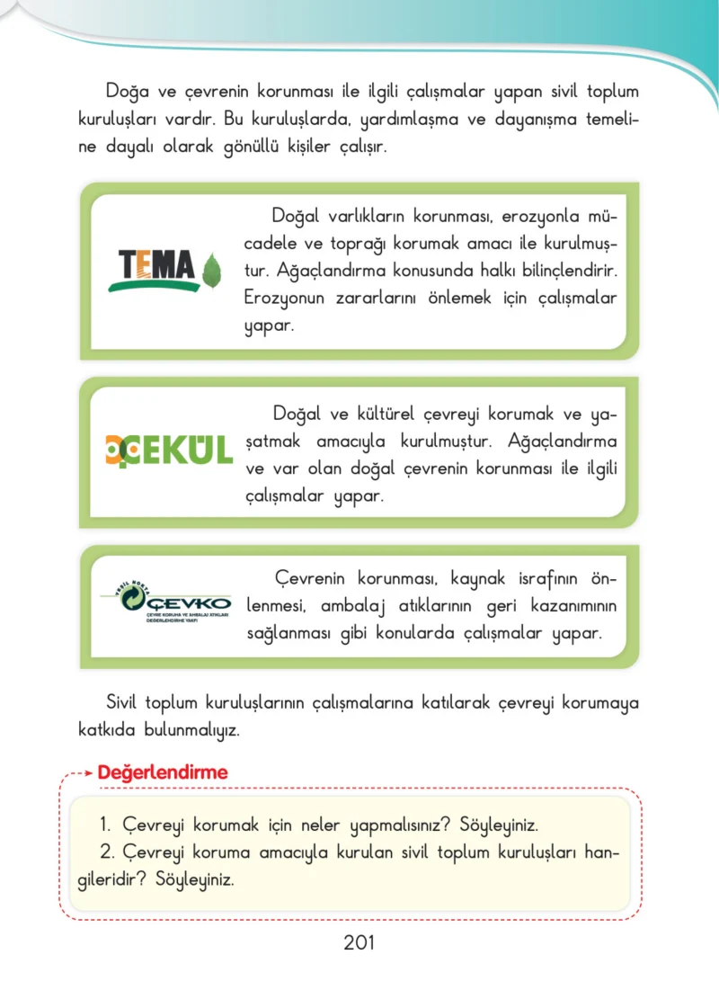 3. Sınıf Hayat Bilgisi Ders Kitabı Cevapları SDR İpekyolu Yayınları Sayfa 201