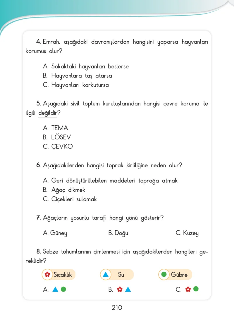 3. Sınıf Hayat Bilgisi Ders Kitabı Cevapları SDR İpekyolu Yayınları Sayfa 210