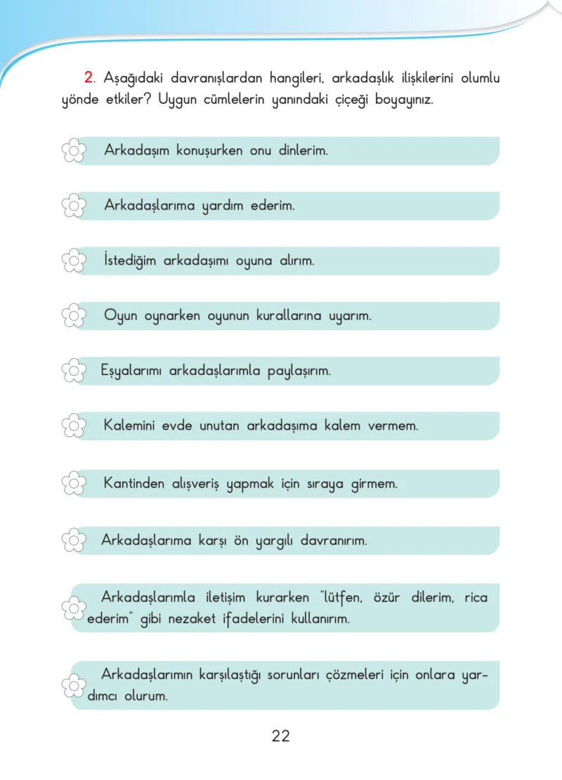 3. Sınıf Hayat Bilgisi Ders Kitabı Cevapları SDR İpekyolu Yayınları Sayfa 22