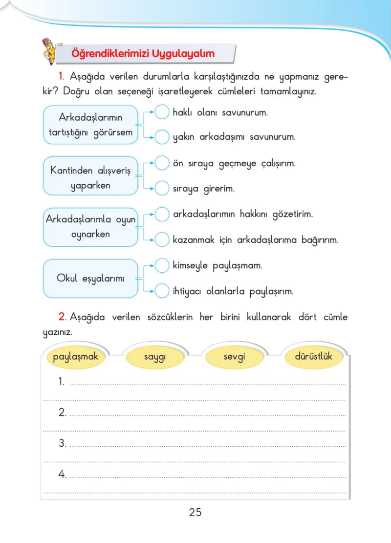 3. Sınıf Hayat Bilgisi Ders Kitabı Cevapları SDR İpekyolu Yayınları Sayfa 25