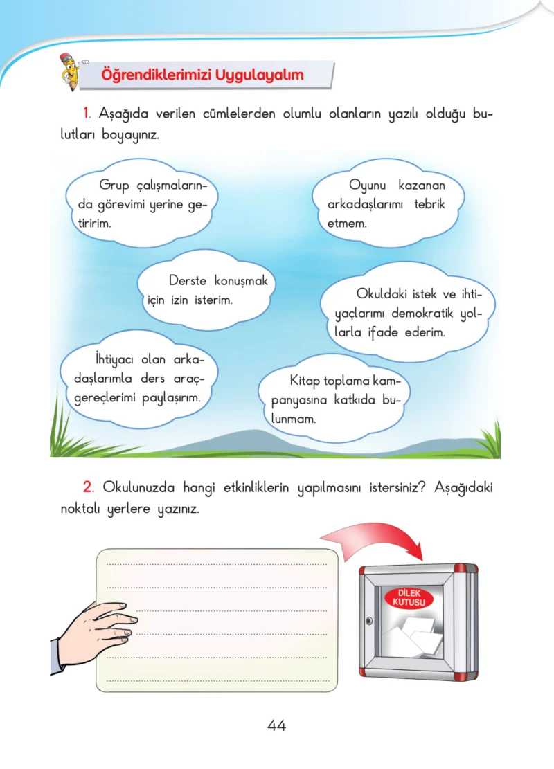 3. Sınıf Hayat Bilgisi Ders Kitabı Cevapları SDR İpekyolu Yayınları Sayfa 44