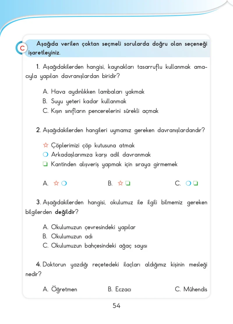 3. Sınıf Hayat Bilgisi Ders Kitabı Cevapları SDR İpekyolu Yayınları Sayfa 54