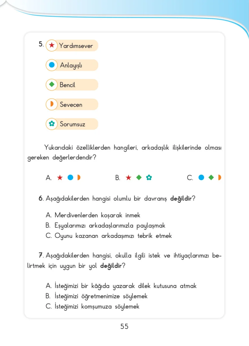 3. Sınıf Hayat Bilgisi Ders Kitabı Cevapları SDR İpekyolu Yayınları Sayfa 55