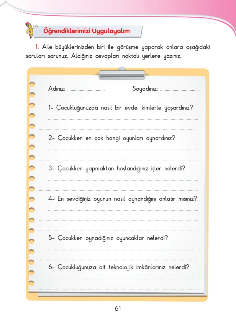 3. Sınıf Hayat Bilgisi Ders Kitabı Cevapları SDR İpekyolu Yayınları Sayfa 61