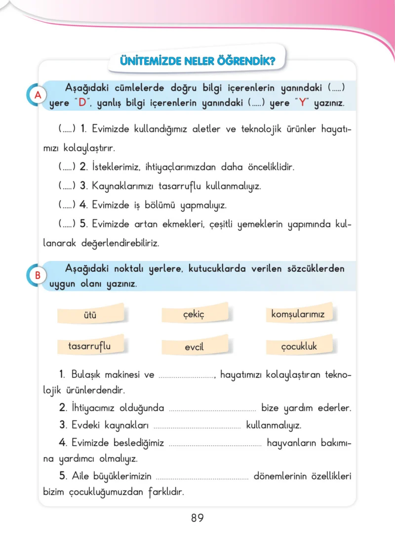 3. Sınıf Hayat Bilgisi Ders Kitabı Cevapları SDR İpekyolu Yayınları Sayfa 89