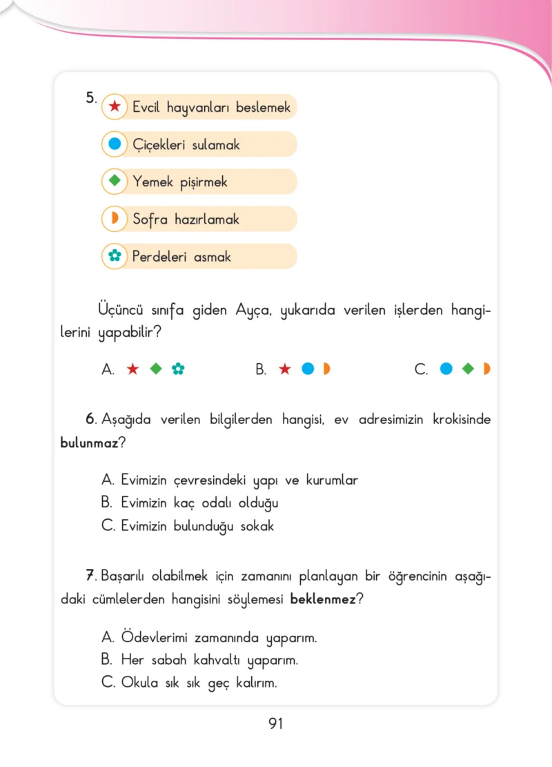 3. Sınıf Hayat Bilgisi Ders Kitabı Cevapları SDR İpekyolu Yayınları Sayfa 91