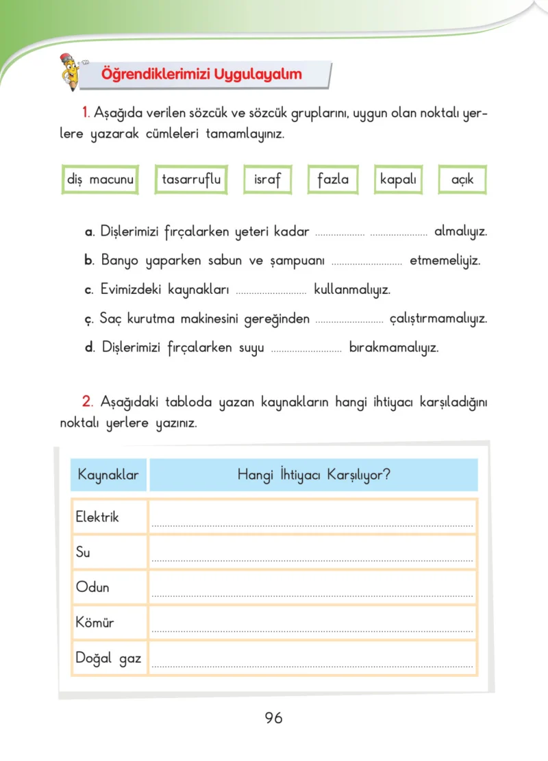 3. Sınıf Hayat Bilgisi Ders Kitabı Cevapları SDR İpekyolu Yayınları Sayfa 96