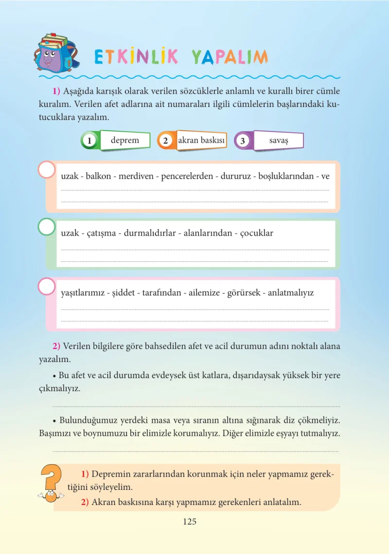 3. Sınıf Hayat Bilgisi Ders Kitabı Cevapları Tuna Yayınları Sayfa 125