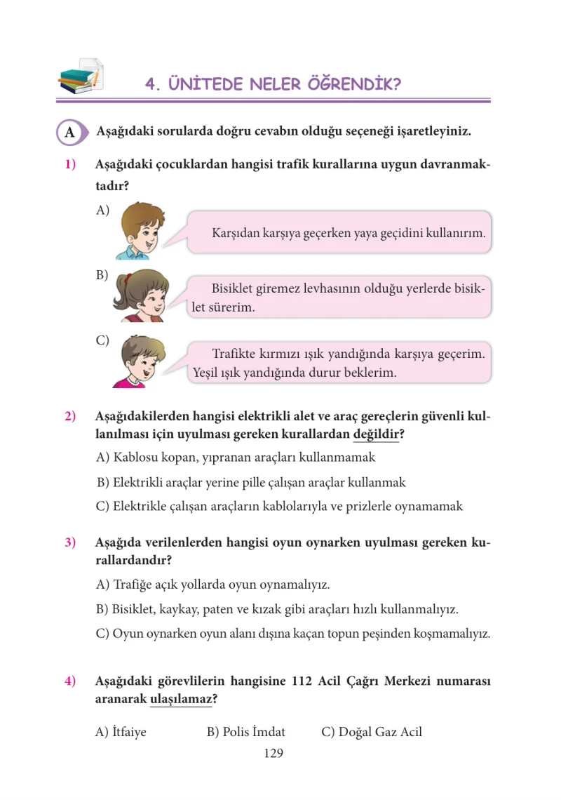 3. Sınıf Hayat Bilgisi Ders Kitabı Cevapları Tuna Yayınları Sayfa 129
